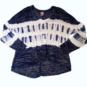Women's Tie Knot Oversized Sweater‎ Top Sz XL Blue White Tie Dye Long Sleeve